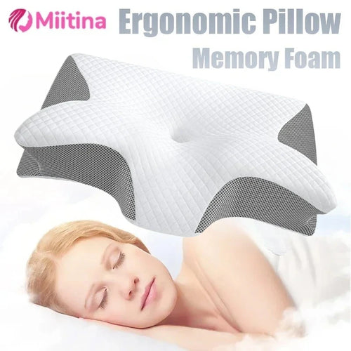 1Pc Memory Foam Cervical Pillow, 2 in 1 Ergonomic Contour Orthopedic Pillow for Neck Pain Support Pillows Pillowcase Replacement